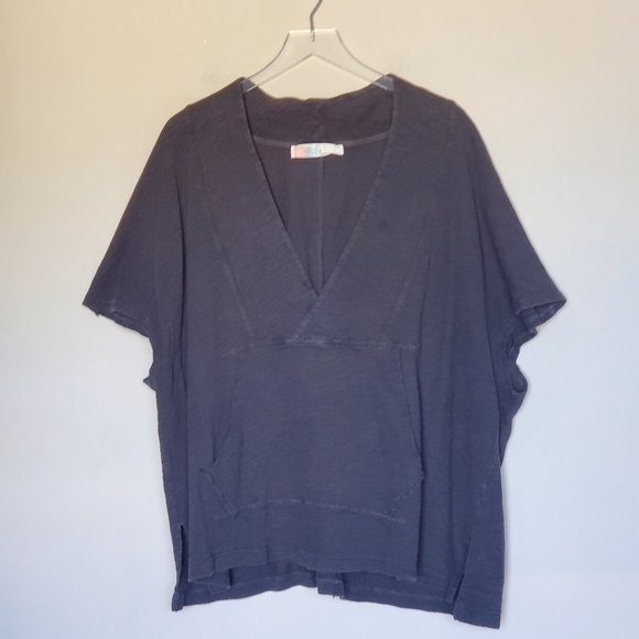 Free People Beach Boho Oversized Slouchy Pull-Over Tunic Kango Pocket  Black M - Picture 1 of 8